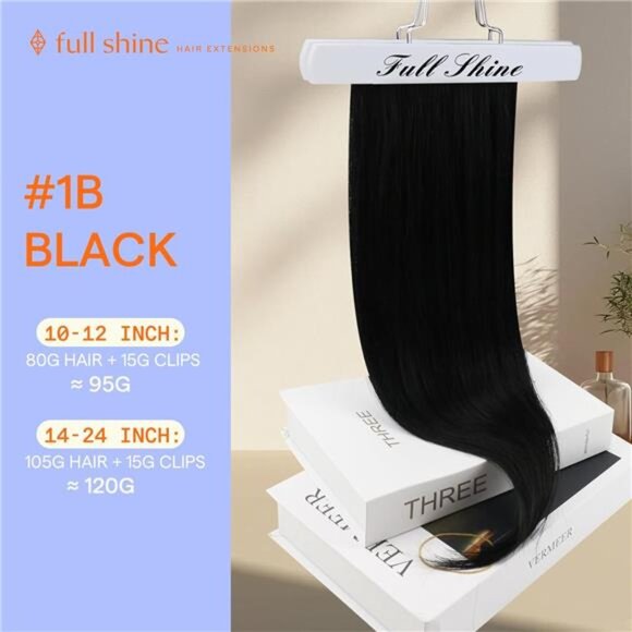 Full Shine 24 Inch Black Human Hair Clip in Extensions Brazilian Human Hair - Picture 2 of 7